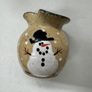 Vintage Three Rivers Pottery Snowman Handleless Creamer Or Vase RARE HTF Design